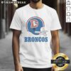 Alt Text: Awesome Denver Broncos football logo displayed on a big helmet t-shirt, perfect for fans and game day wear.