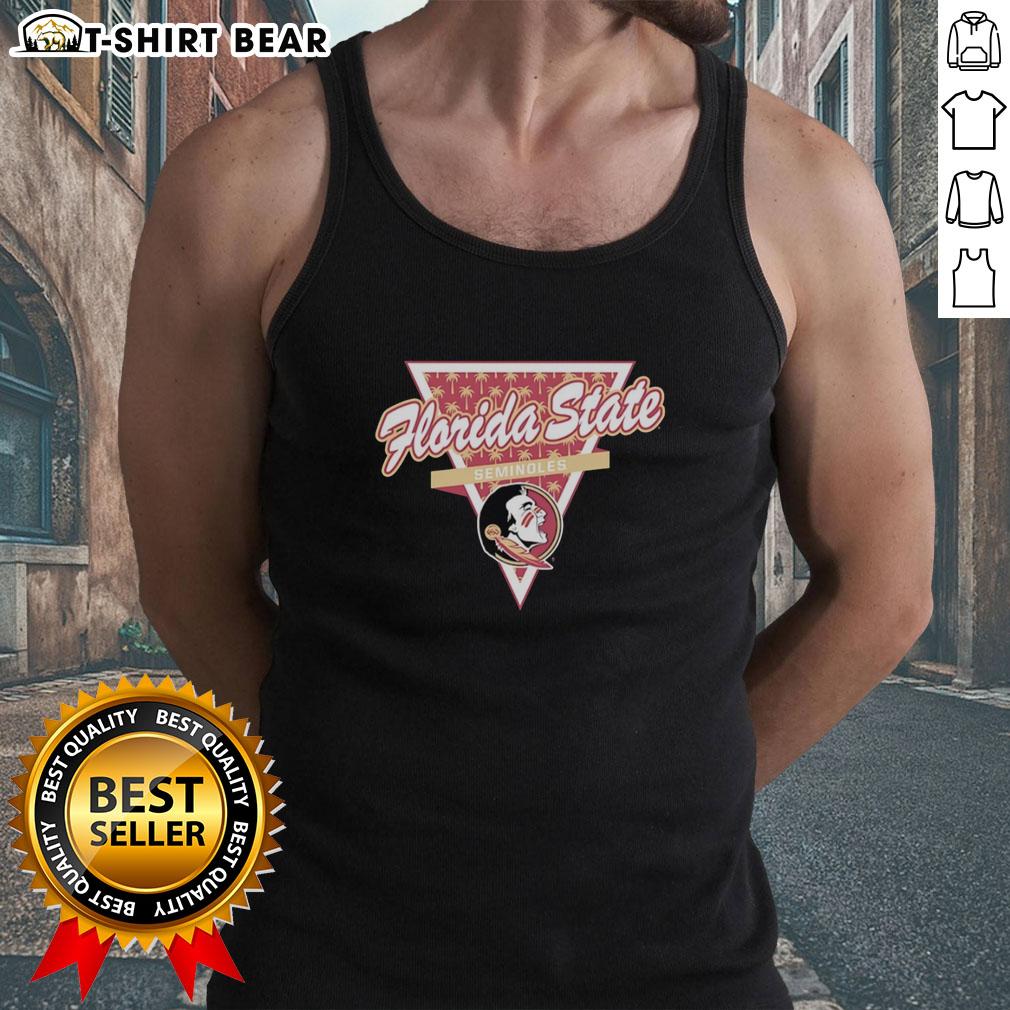 Awesome Florida State Seminoles Baskeball Palm Tree Pattern Inside A Triangle Logo Tank Top Alt Text: Florida State Seminoles basketball tank top featuring a palm tree pattern inside a triangle logo design.