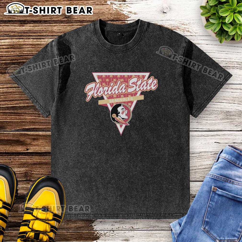 Awesome Florida State Seminoles Baskeball Palm Tree Pattern Inside A Triangle Logo Washed T-Shirt Awesome Florida State Seminoles basketball washed t-shirt featuring palm tree pattern inside triangle logo.