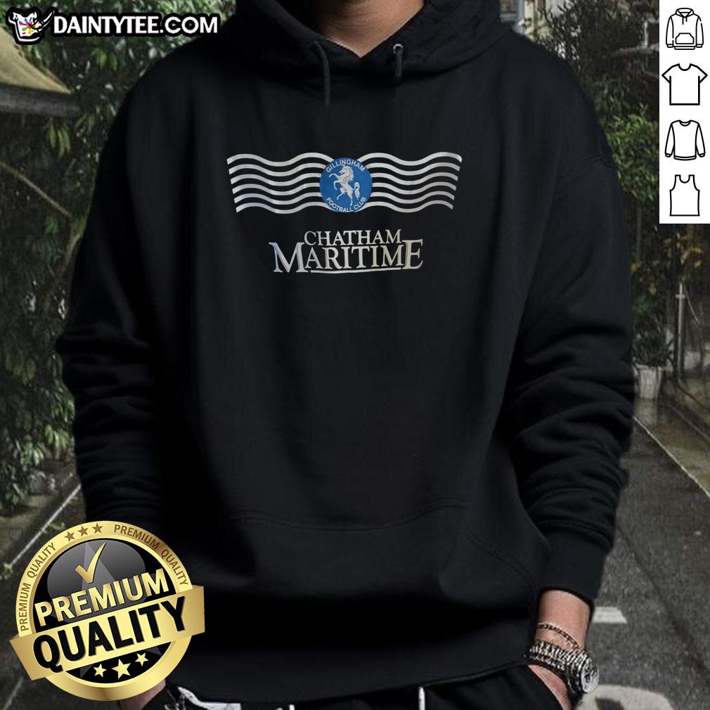 awesome-gillingham-football-club-chatham-maritime-hoodie Awesome Gillingham Football Club Chatham Maritime hoodie in navy blue, showcasing team logo and stylish design.