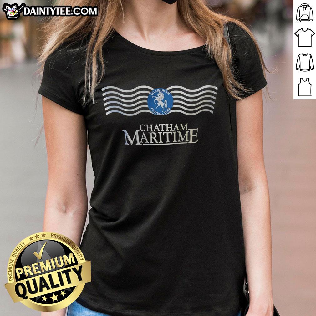 awesome-gillingham-football-club-chatham-maritime-ladies-tee Awesome Gillingham Football Club Chatham Maritime ladies tee featuring team colors and logo in a stylish design.