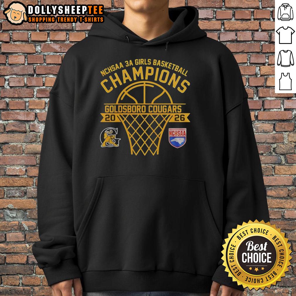Awesome Goldsboro Cougars Nchsaa 3a Girls Basketball Champions 2026 Curved Hoodie Goldsboro Cougars NCHSAA 3A Girls Basketball Champions 2026 wearing stylish curved hoodie celebrating victory.