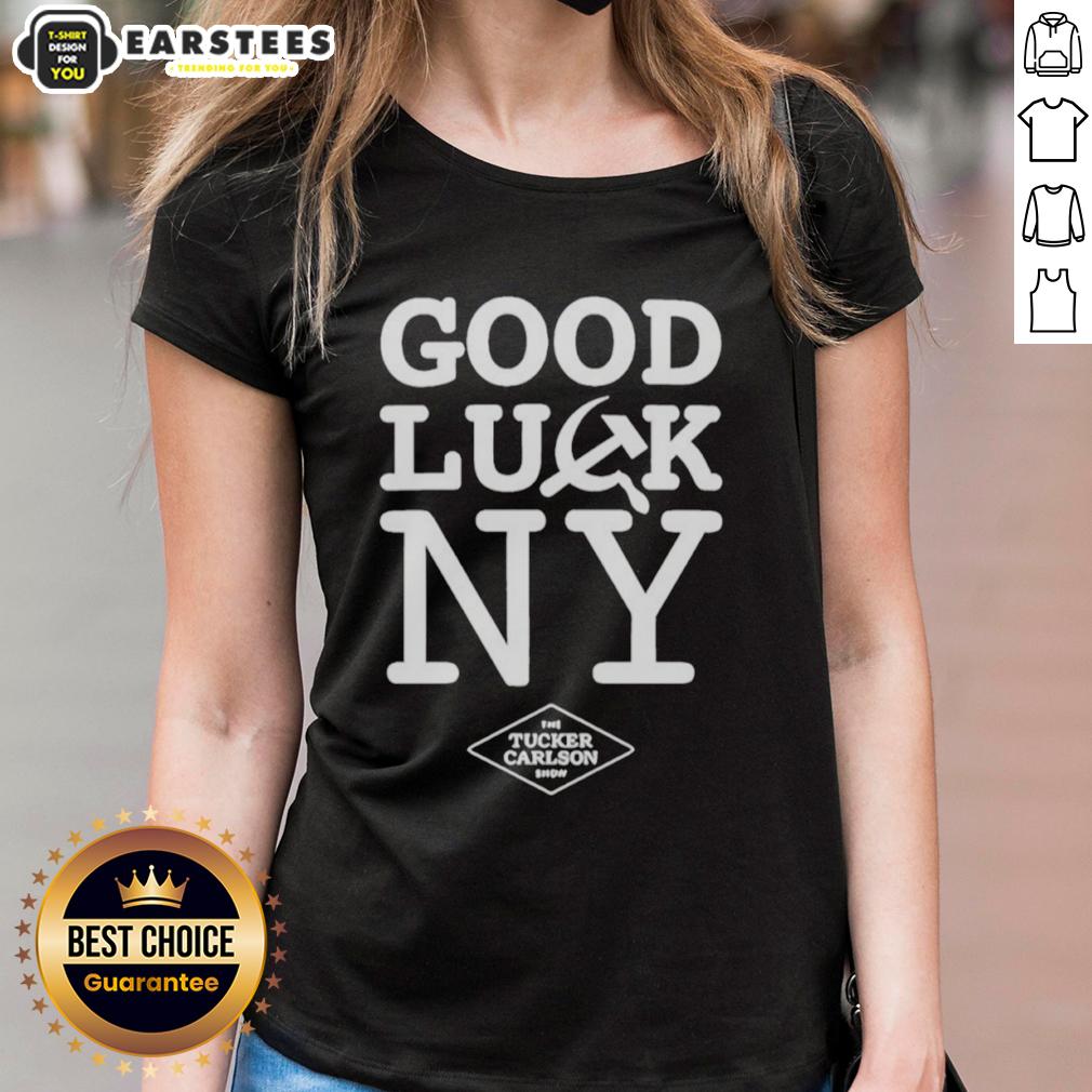 awesome-good-luck-ny-tucker-carlson-show-hammer-and-sickle-ladies-tee Awesome Good Luck NY Tucker Carlson Show Hammer and Sickle Ladies Tee featuring a bold graphic design and trendy fit.
