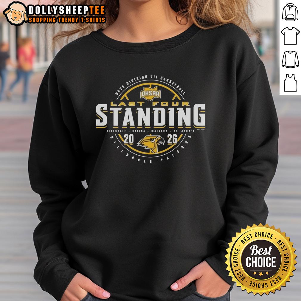 Awesome Hillsdale Falcons 2026 OHSAA Boys Basketball Division 7 Last Four Standing Sweatshirt Hillsdale Falcons 2026 OHSAA Boys Basketball Division 7 Last Four Standing sweatshirt showcasing team pride.