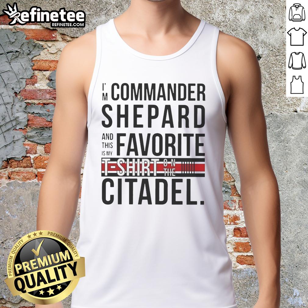 awesome-im-commander-shepard-and-this-is-my-favorite-shirt-on-the-citadel-tank-top Commander Shepard wearing a favorite tank top on the Citadel, showcasing a stylish design for fans of Mass Effect.