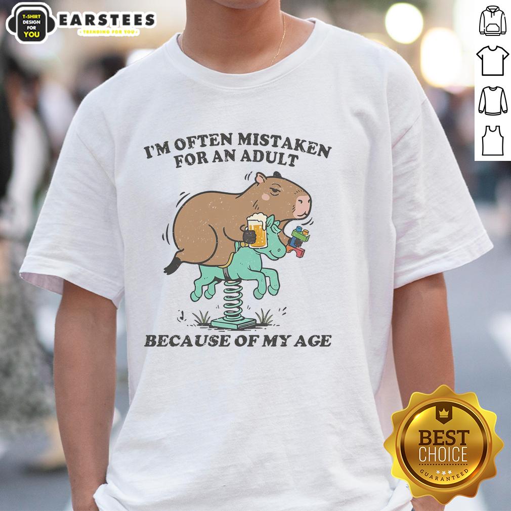 awesome-im-often-mistaken-for-an-adult-because-of-my-age-capybara-t-shirt Awesome Capybara T-shirt featuring the phrase 'I'M Often Mistaken For An Adult Because Of My Age' in playful design.
