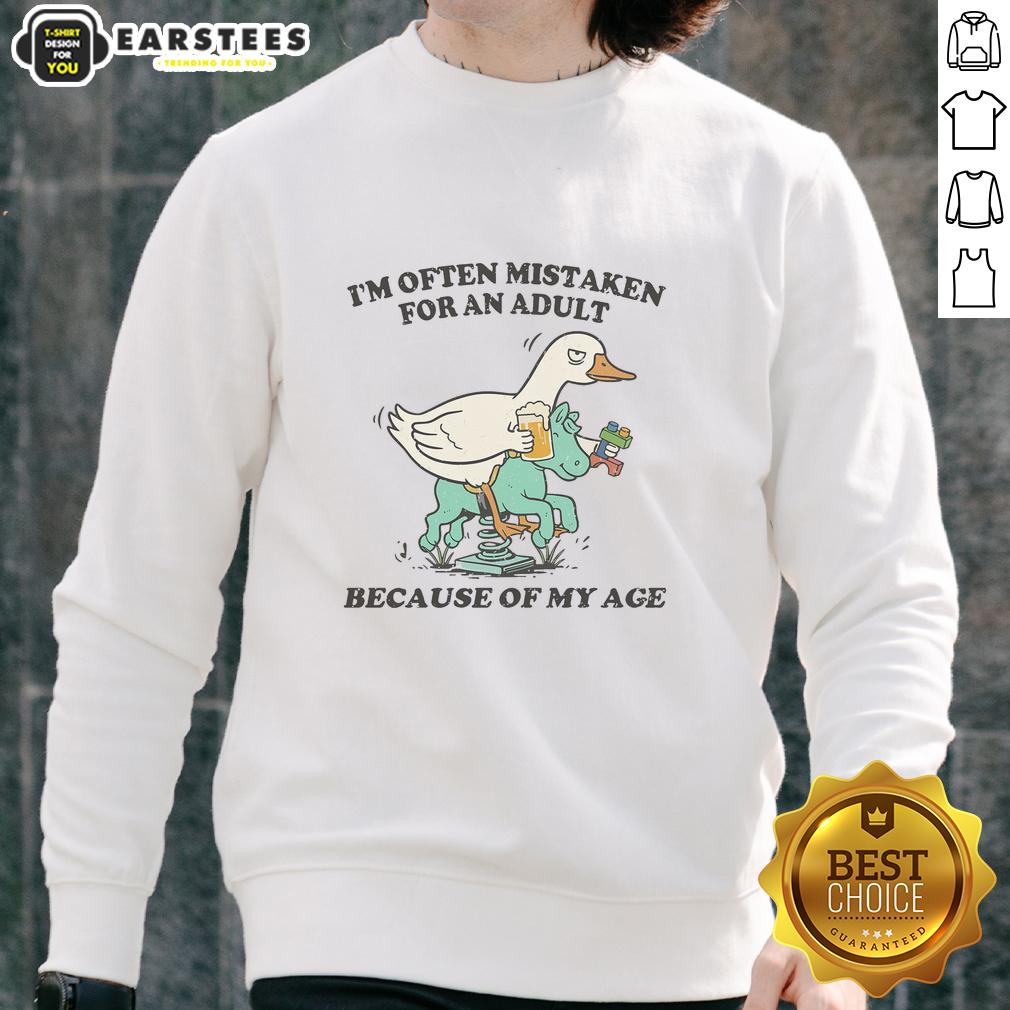 awesome-im-often-mistaken-for-an-adult-because-of-my-age-duck-sweatshirt Funny 'Awesome I'm Often Mistaken for an Adult Because of My Age' duck sweatshirt design, perfect for casual wear.