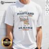 Alt Text: Maryland girl in a Maine world t-shirt with state map outline, perfect for proud Maryland residents.