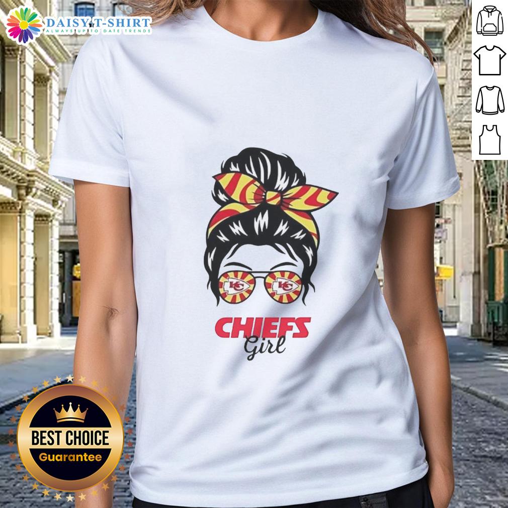 Awesome Kansas City Chiefs Girl Messy Bun Glasses Ladies Tee Awesome Kansas City Chiefs girl in messy bun and glasses wearing a stylish ladies tee, showcasing team spirit.