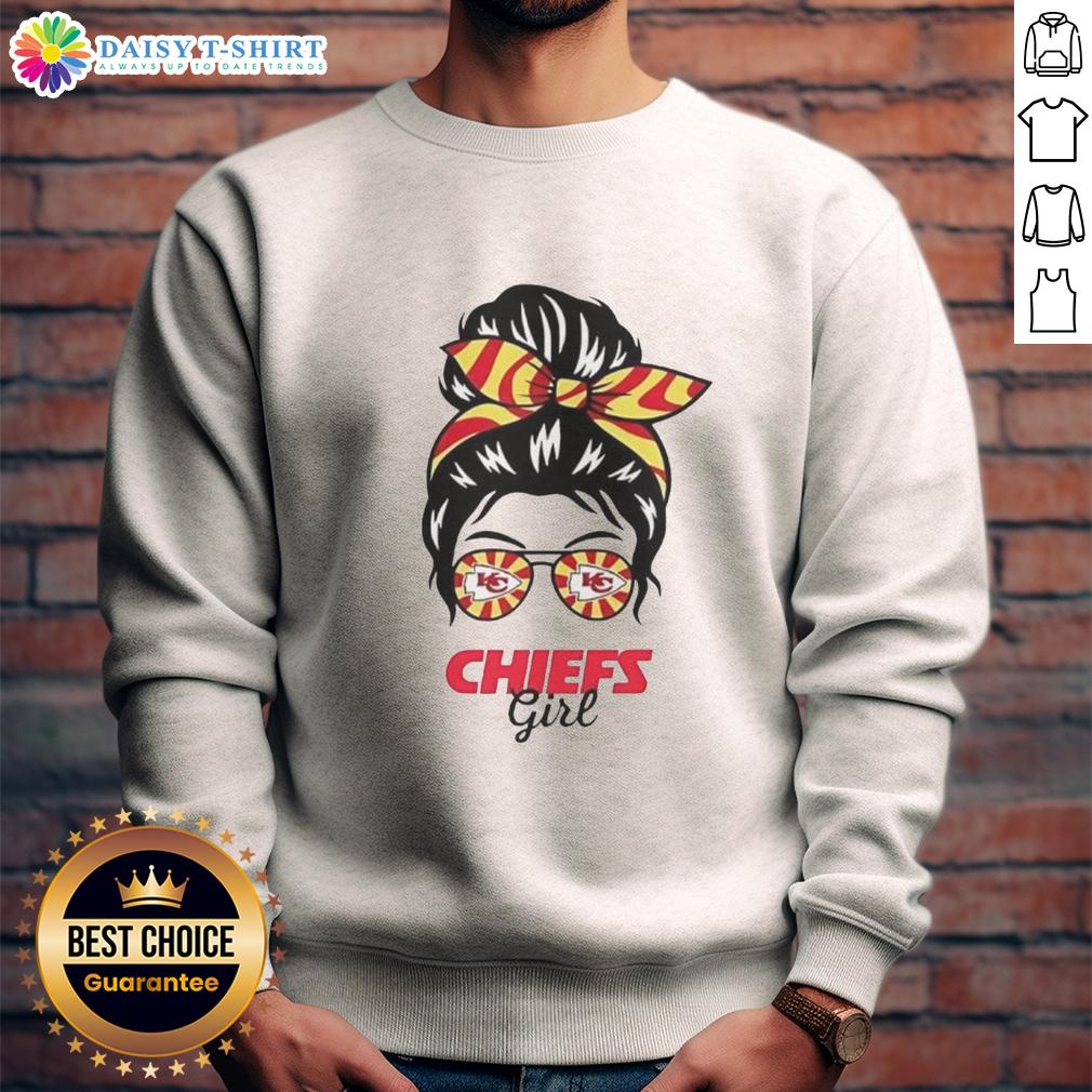 Awesome Kansas City Chiefs Girl Messy Bun Glasses Sweatshirt Awesome Kansas City Chiefs girl in messy bun and glasses wearing a stylish sweatshirt, showcasing team spirit and fashion.