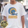 Alt Text: Awesome Los Angeles Rams football logo displayed on a big helmet t-shirt, perfect for fans and game day attire.