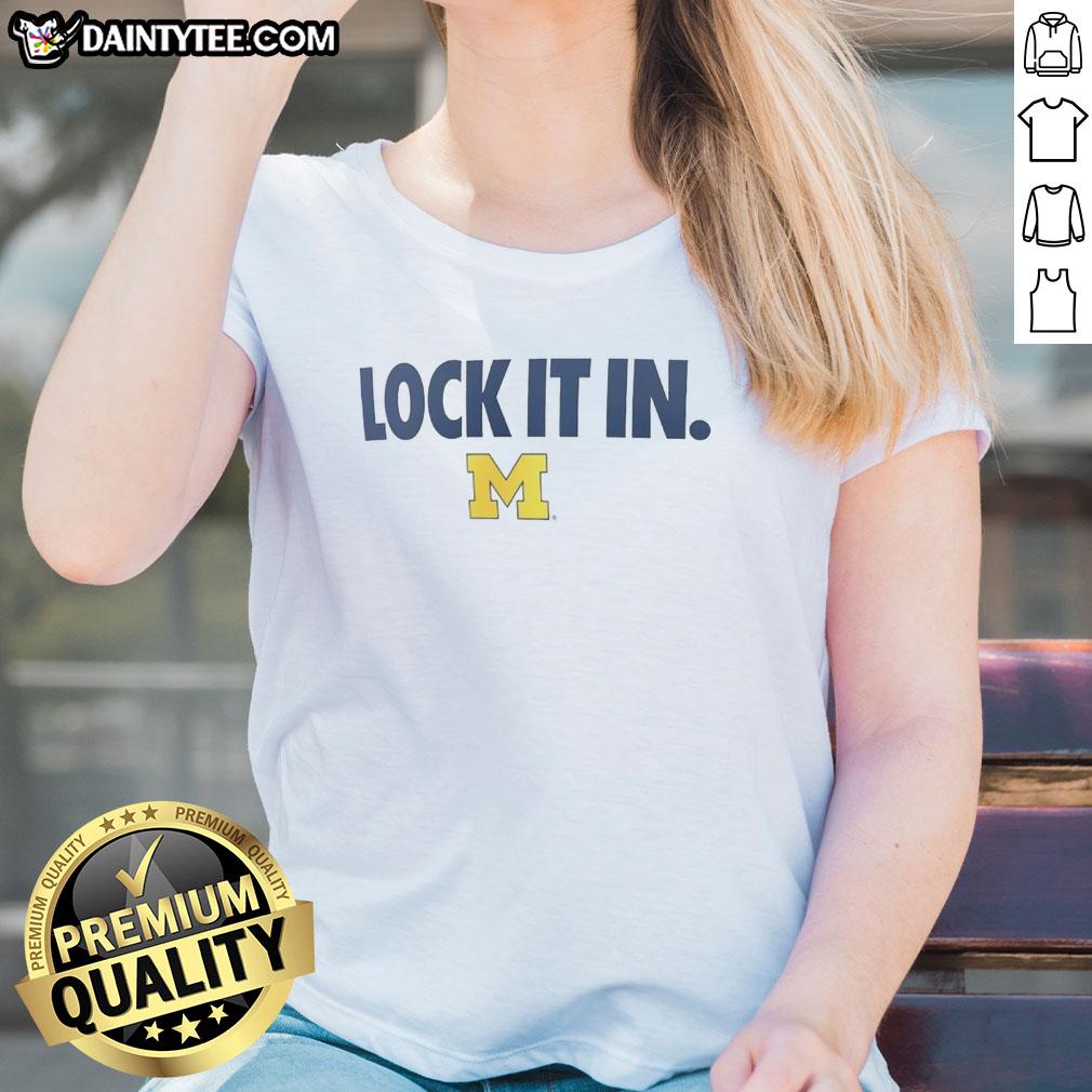 awesome-michigan-wolverines-2026-lock-it-in-ladies-tee Alt Text: Awesome Michigan Wolverines 2026 Lock It In Ladies Tee in blue and maize, perfect for fans and game day attire.
