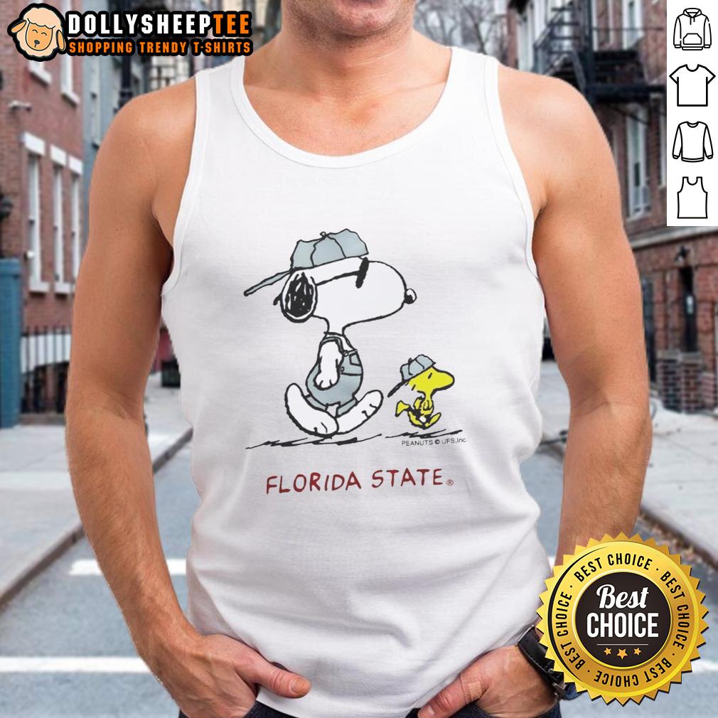 Awesome Peanuts Florida State University Snoopy And Woodstock Tank Top Alt Text: Awesome Peanuts Florida State University tank top featuring Snoopy and Woodstock in vibrant colors.