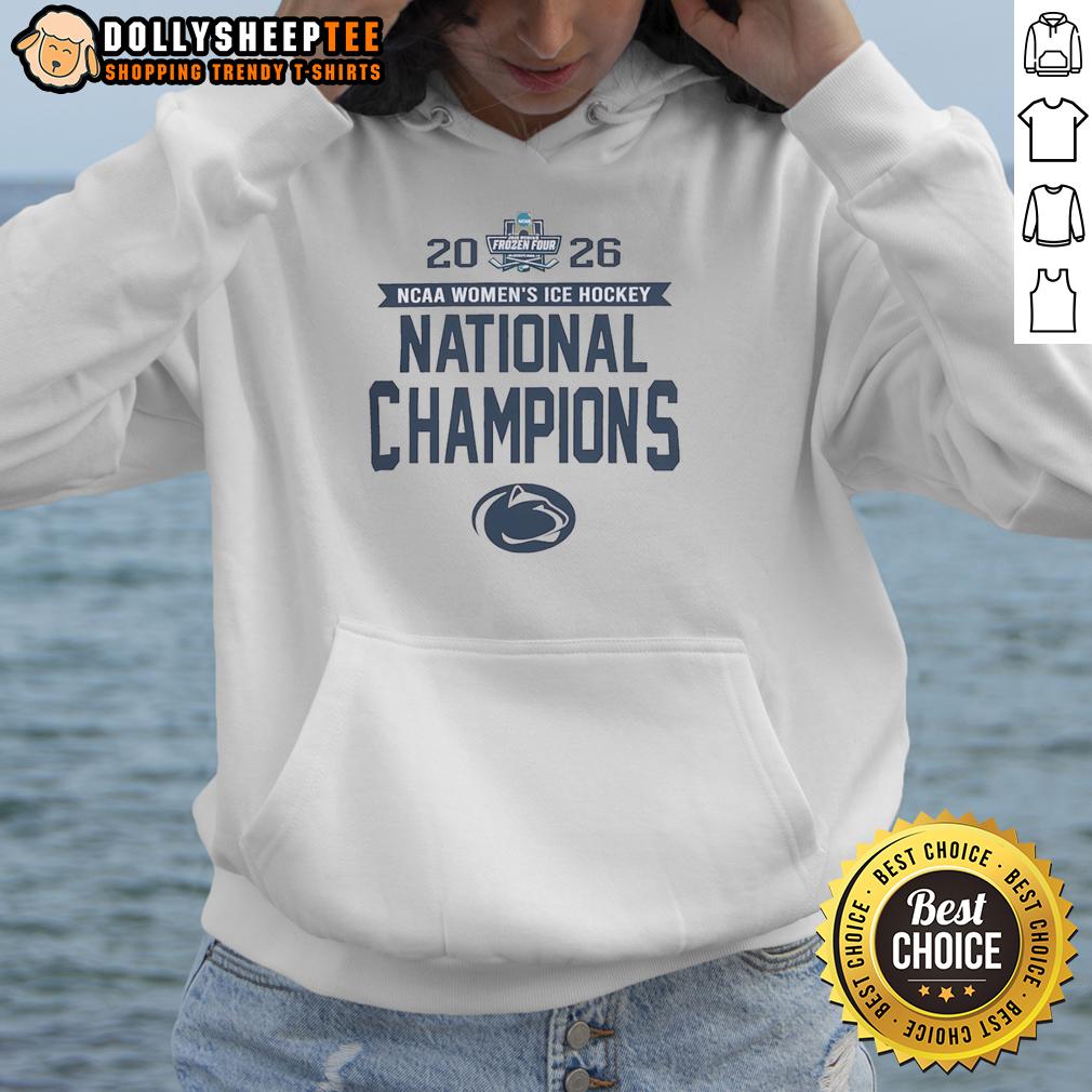 Awesome Penn State Nittany Lions Frozen Four Champions 2026 Hoodie Stylish Penn State Nittany Lions Frozen Four Champions 2026 hoodie in navy blue, showcasing team pride and victory.