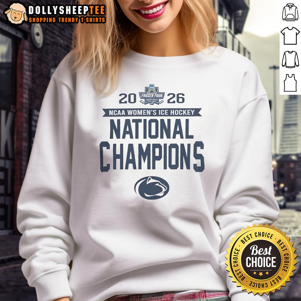 Awesome Penn State Nittany Lions Frozen Four Champions 2026 Sweatshirt 2026 Penn State Nittany Lions Frozen Four Champions sweatshirt in navy blue, celebrating NCAA hockey victory.