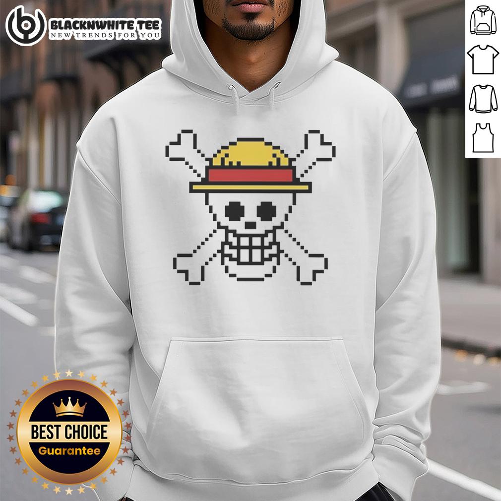 Awesome Pixel Of Jolly Roger One Piece Hoodie Alt Text: Awesome pixel art of Jolly Roger on a One Piece hoodie, perfect for fans of the anime and manga series.