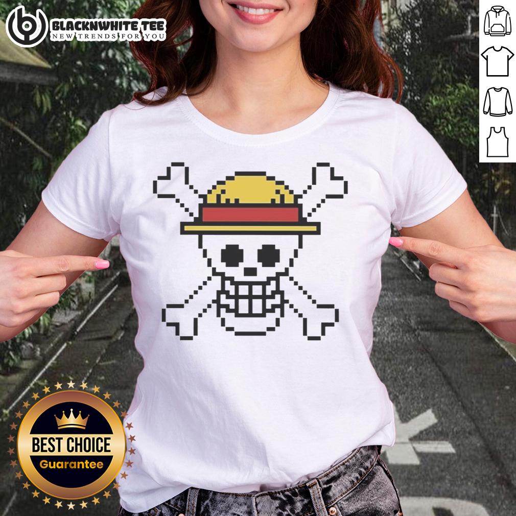 Awesome Pixel Of Jolly Roger One Piece Ladies Tee Jolly Roger design on an Awesome Pixel One Piece ladies tee, featuring vibrant colors and a stylish fit for fans.