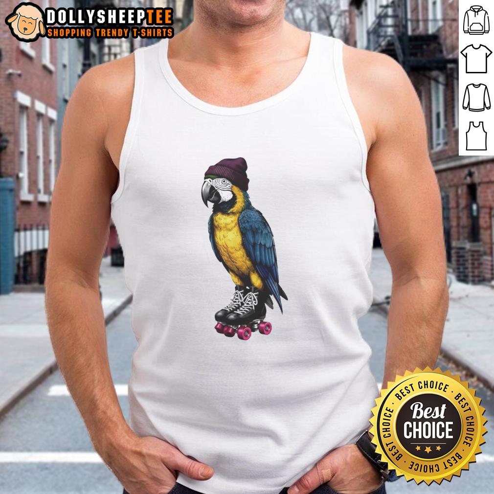 Awesome Roller Skating Parrot Graphic Tank Top Colorful graphic tank top featuring an awesome roller-skating parrot design, perfect for casual summer wear.