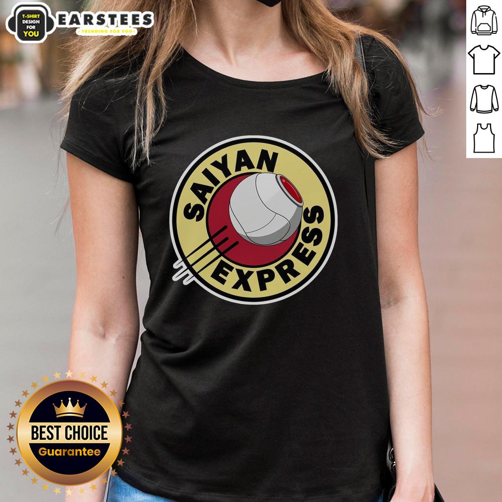 awesome-saiyan-express-ladies-tee Awesome Saiyan Express Ladies Tee featuring vibrant colors and a stylish design, perfect for Dragon Ball fans.