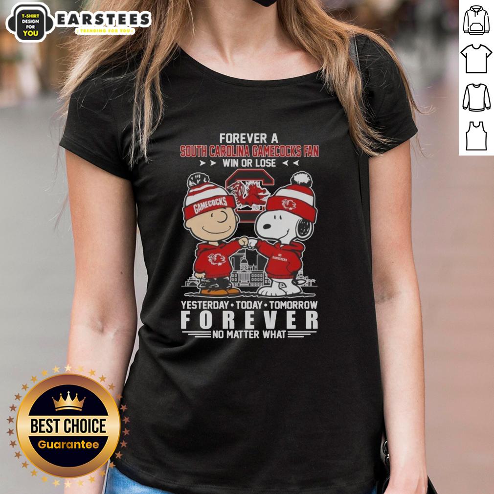 awesome-south-carolina-gamecocks-snoopy-and-charlie-brown-forever-a-fan-win-or-lose-ladies-tee Awesome South Carolina Gamecocks Snoopy and Charlie Brown Forever a Fan win or lose ladies tee shirt design.