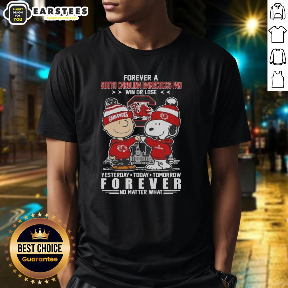 awesome-south-carolina-gamecocks-snoopy-and-charlie-brown-forever-a-fan-win-or-lose-t-shirt Alt Text: South Carolina Gamecocks Snoopy and Charlie Brown t-shirt design, perfect for fans celebrating win or lose.