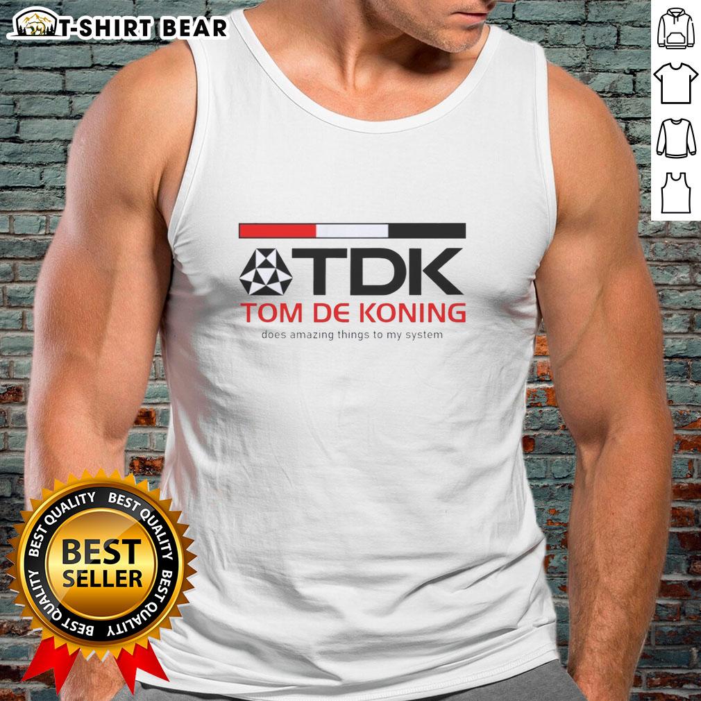 Awesome Tdk Corporate Mark Tom De Koning Does Amazing Things To My System Tank Top Tom De Koning in an Awesome TDK Corporate Mark tank top, showcasing amazing features and style for fans.
