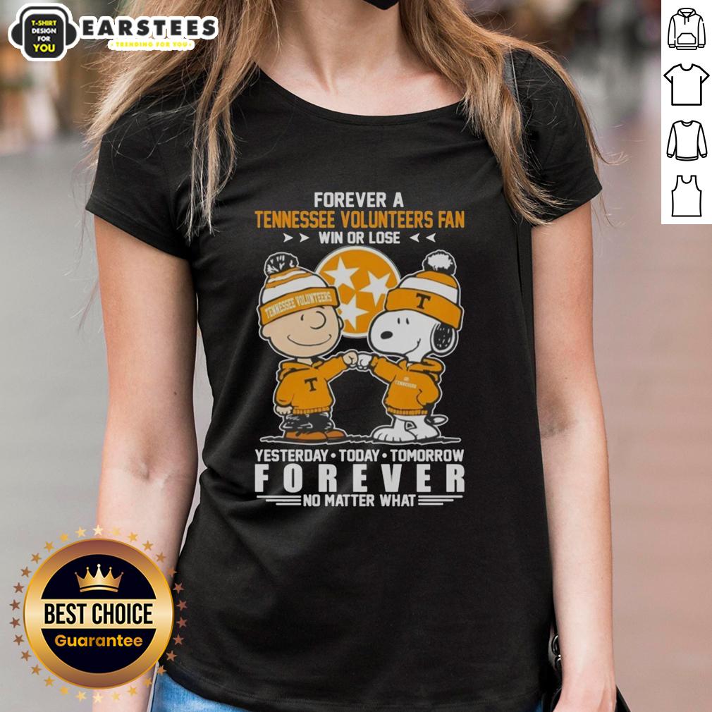 awesome-tennessee-volunteers-snoopy-and-charlie-brown-forever-a-fan-win-or-lose-ladies-tee Alt Text: Awesome Tennessee Volunteers Snoopy and Charlie Brown Forever a Fan win or lose ladies tee shirt design.