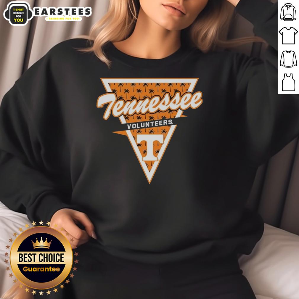 awesome-tennessee-volunteers-womens-basketball-palm-tree-pattern-inside-a-triangle-logo-sweatshirt Alt Text: Awesome Tennessee Volunteers women's basketball sweatshirt featuring a palm tree pattern inside a triangle logo.