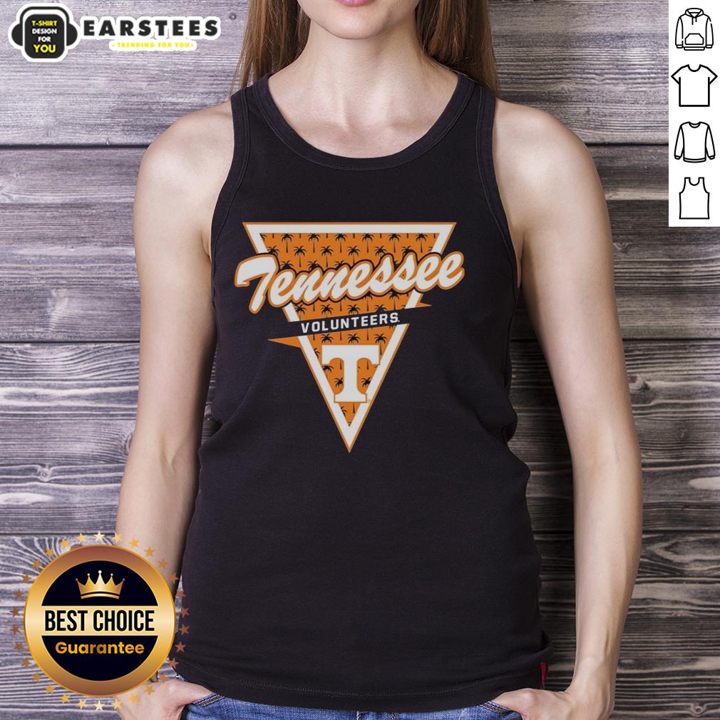 awesome-tennessee-volunteers-womens-basketball-palm-tree-pattern-inside-a-triangle-logo-tank-top Alt Text: Awesome Tennessee Volunteers women's basketball tank top featuring a palm tree pattern inside a triangle logo.