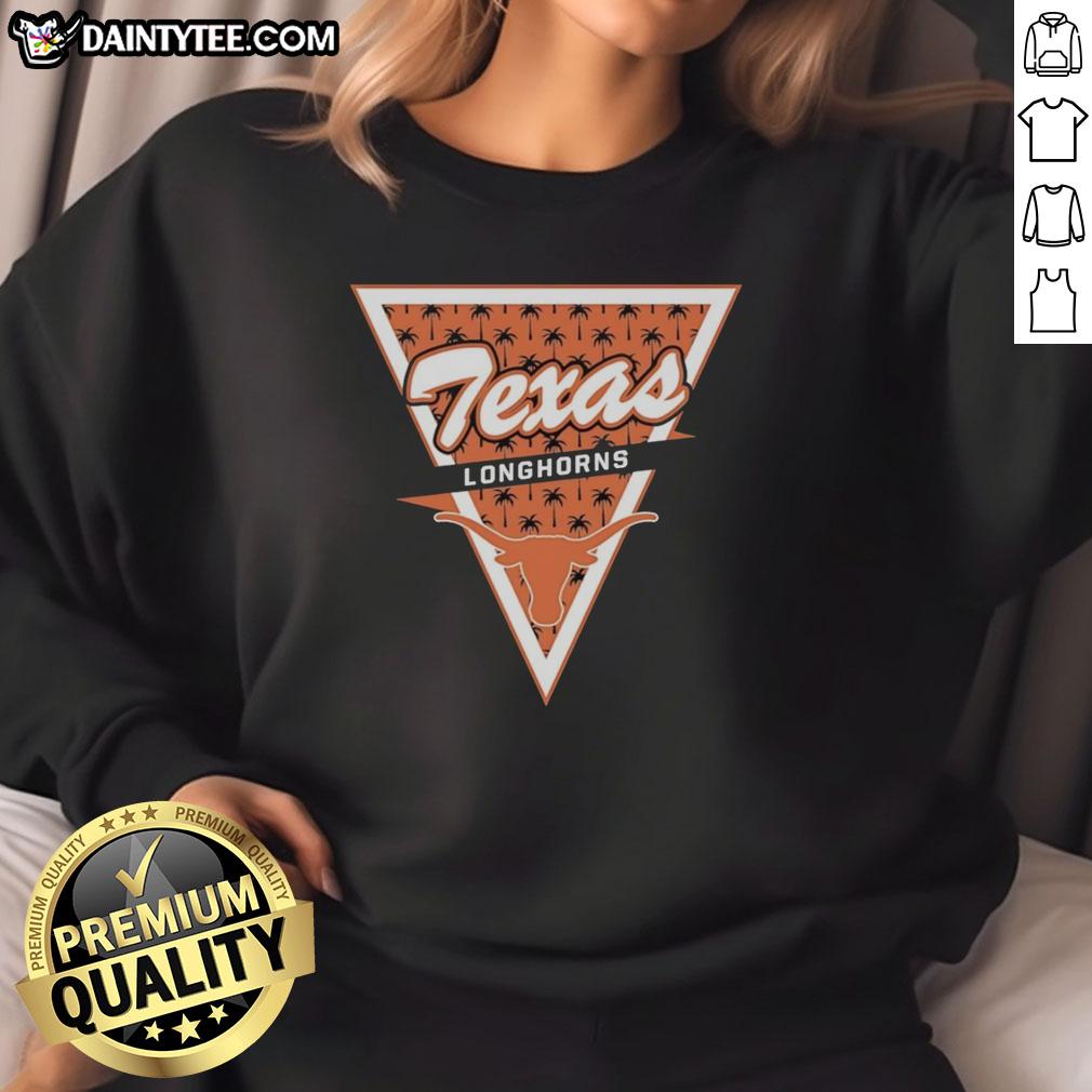 awesome-texas-longhorns-logo-palm-tree-pattern-inside-a-triangle-sweatshirt Awesome Texas Longhorns logo with palm tree pattern inside a triangle on a stylish sweatshirt design.