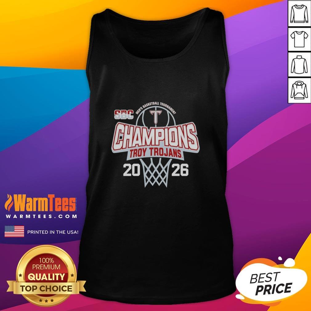 awesome-troy-trojans-2026-sun-belt-mens-basketball-tournament-champions-tank-top Awesome Troy Trojans 2026 Sun Belt Men's Basketball Tournament Champions tank top featuring team logo and vibrant colors.