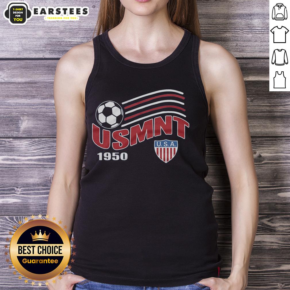 awesome-usmnt-1950-crest-flag-tank-top Awesome USMNT 1950 crest flag tank top featuring vintage soccer design, perfect for fans of the United States Men's National Team.