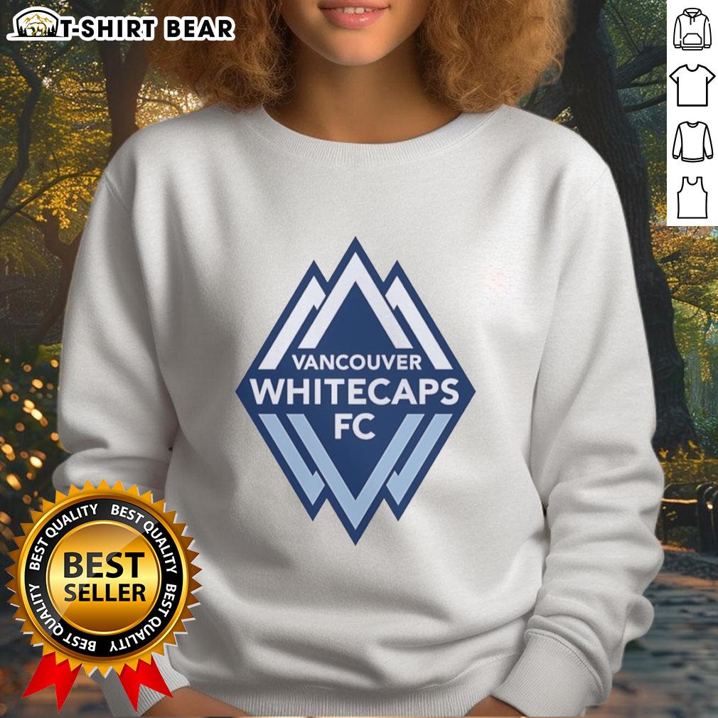 Awesome Vancouver Whitecaps Fc Primary Logo Sweatshirt Alt Text: Awesome Vancouver Whitecaps FC primary logo sweatshirt featuring blue and white colors, perfect for fans.