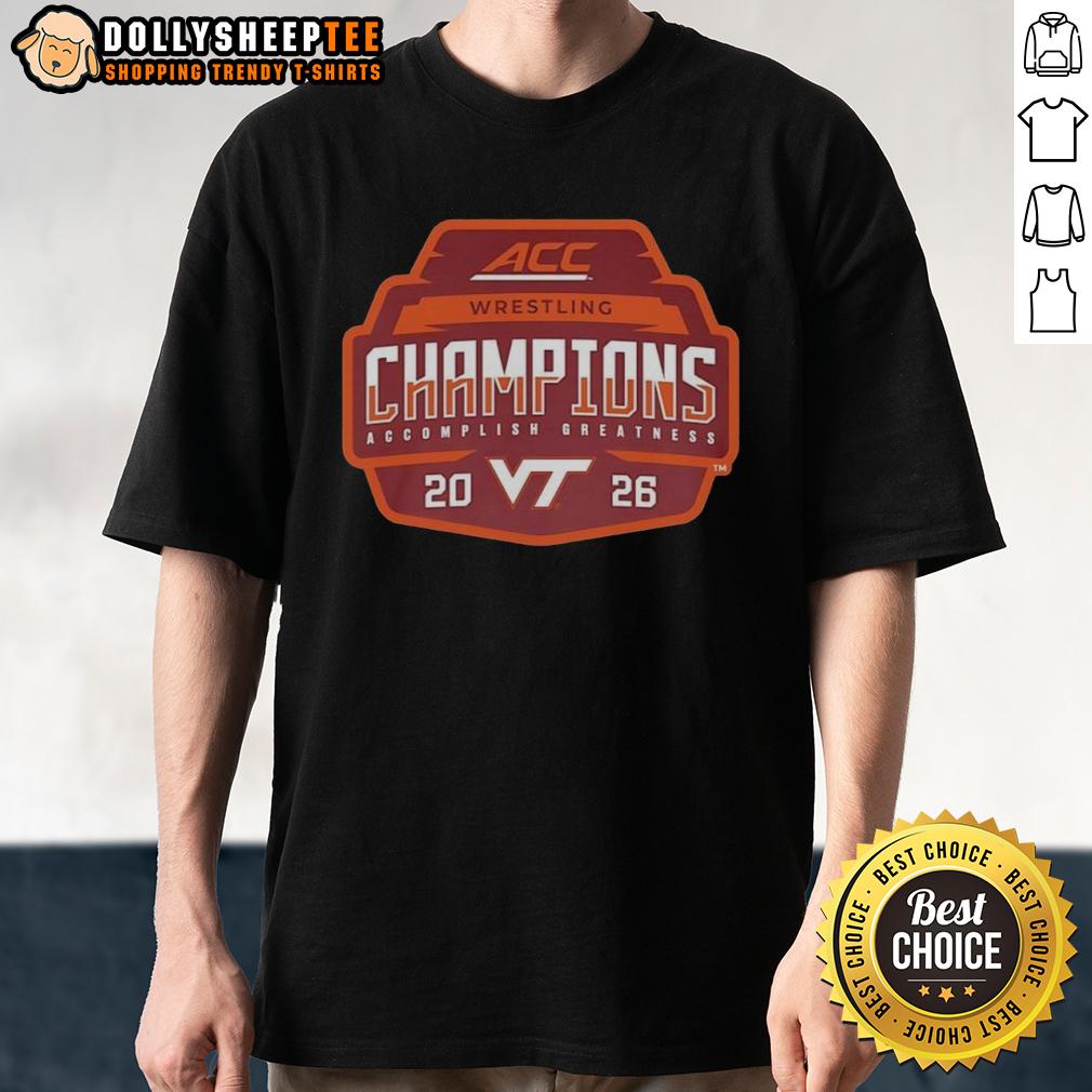 Awesome Virginia Tech Hokies 2026 Acc Men's Wrestling Tournament Champions T-Shirt Alt Text: Awesome Virginia Tech Hokies 2026 ACC Men's Wrestling Tournament Champions T-Shirt showcasing team pride and victory.