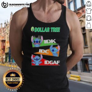Trendy Top Stitch X Dollar Tree tank top featuring 'Idk I Don't Care IDC Idgaf' in bold text, perfect for casual wear.