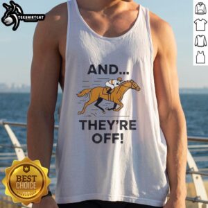 Premium and They're Off Horse Racing Meme Tank Top featuring a playful design for racing enthusiasts.