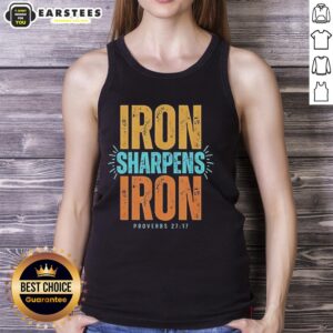 Official Iron Sharpens Iron Proverbs 27:17 tank top featuring a stylish design and motivational quote for fitness enthusiasts.
