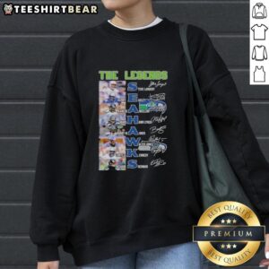 Top Seattle Seahawks Legends sweatshirt featuring names and signatures of iconic players for ultimate fan apparel.