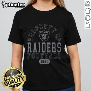 Alt Text: Premium Las Vegas Raiders football property 1960 ladies tee featuring team colors and logo, perfect for fans.