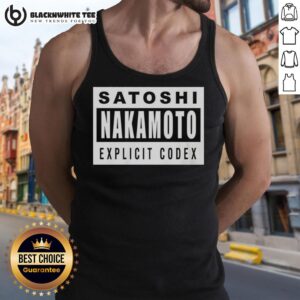 Stylish Nice Satoshi Nakamoto Explicit Codex tank top featuring a unique design, perfect for crypto enthusiasts and casual wear.