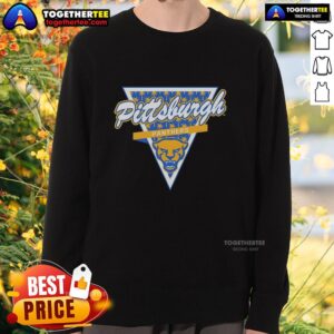 Pittsburgh Panthers football sweatshirt featuring a palm tree pattern inside a triangle logo design.