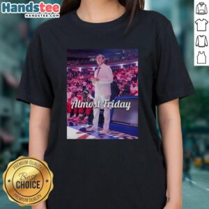 Original Rick Pitino St. John's Red Storm Almost Friday ladies tee featuring vibrant team colors and stylish design.