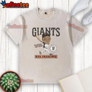 Awesome San Francisco Giants Rafael Devers washed t-shirt displayed on a wooden background, perfect for baseball fans.