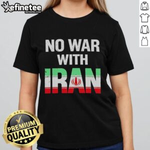 Women wearing 'No War With Iran' tees featuring the Iran flag at a peace protest, advocating for peace and diplomacy.