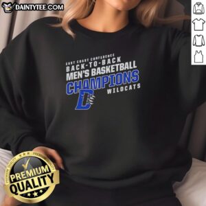 Nice Daemen Wildcats East Coast Conference Basketball back-to-back sweatshirt featuring team colors and logo.