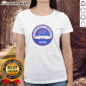 Buffalo Bills 2026 inaugural season ladies tee at Highmark Stadium, celebrating our new home with team spirit.