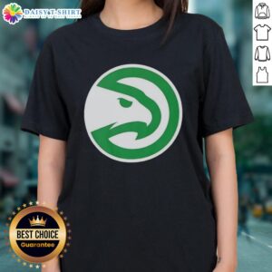 Alt Text: Premium Atlanta Hawks White Logo Patrick's Day Ladies Tee featuring a stylish design for basketball fans.