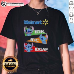 Top Stitch X Walmart IDK I Don't Care IDGAF Ladies Tee in black, trendy graphic shirt for casual wear.
