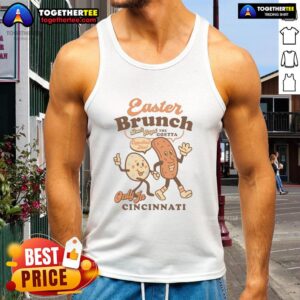 Official Easter Brunch Goetta Egg Cartoon Tank Top featuring a fun egg design for festive spring celebrations.