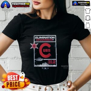 Pretty WWE X Chicago Cubs Elimination Chamber 2026 ladies tee featuring vibrant graphics and a stylish design.